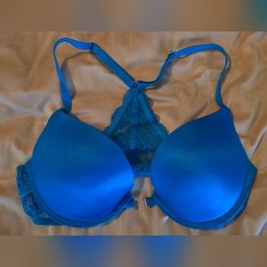 Victoria Secret Push Up Bra 34 C Front Close Turquoise And Lace